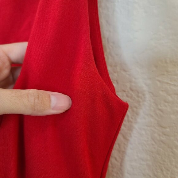 MNG Suit Dress Women XS Red Knit Fitted Sheath Square Neck Stretch Career Office - Picture 6 of 12